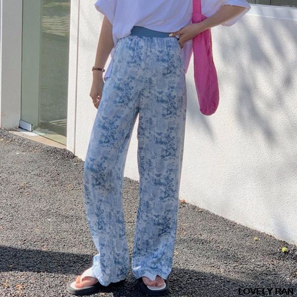 

women's pants & capris tie-dyed printed wide leg women high waist elastic all-match mopping pant female 2021 summer girls casual loose, Black;white