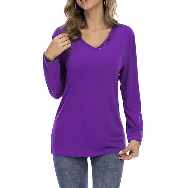 

women's t-shirt long sleeve cotton casual v neck button women solid color tshirts harajuku 2021 spring tees plus size sj7514v, White