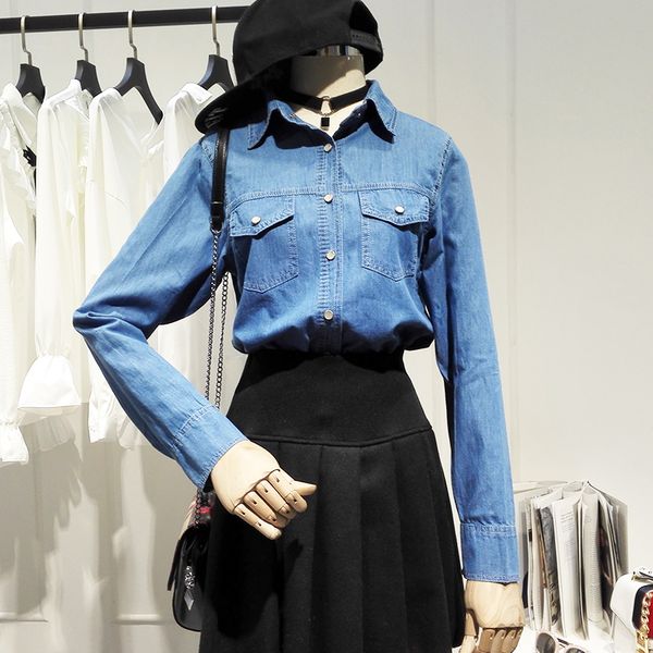 

fashion all-match denim shirt womens korean style denim 2021 new chic spring coat college style blouse long sleeve shirts, White