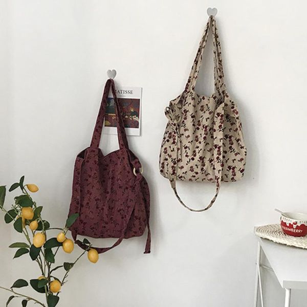 

evening bags korea fashion corduroy chic handbag retro floral crossbody shoulder bag for women female large capacity school