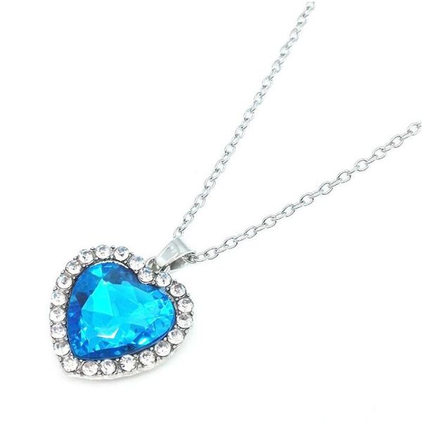 

pendant necklaces zircon peach heart blue sea necklace fashion temperament female 2021 crystal short jewelry gift, Silver