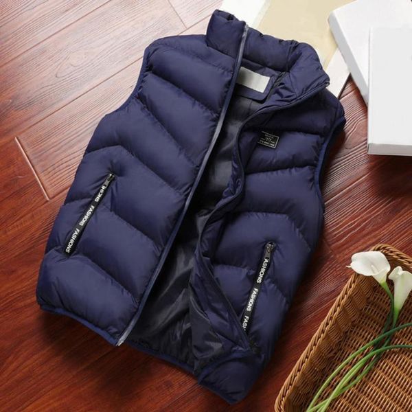 

men's vests men vest stand collar padded thicken warm winter waistcoat for daily wear, Black;white