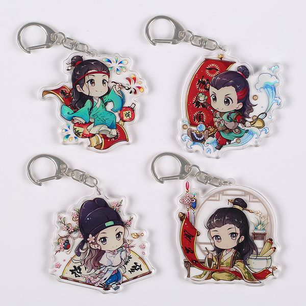 Desenhos animados Jiang Nan Bai Jing Tu Keychain Mulheres Acrílico Pingente Chave Anel bonito Tang Bohu Figura engraçada Chaveiro Chaveiro Jóias Breloczek