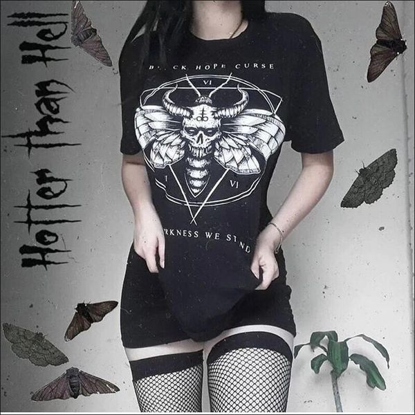 

women t shirts gothic satan devil black dark letter grunge tees vintage punk summer harajuku fun casual o neck large, White