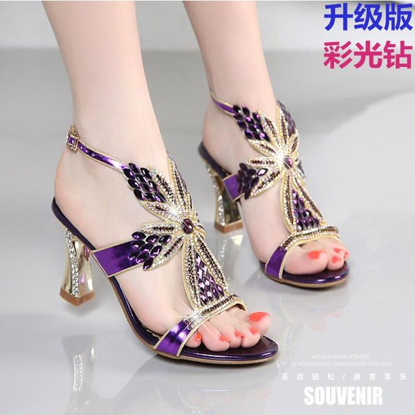 

high heel rhinestone sandals in summer with roman fish beak shoes, Black