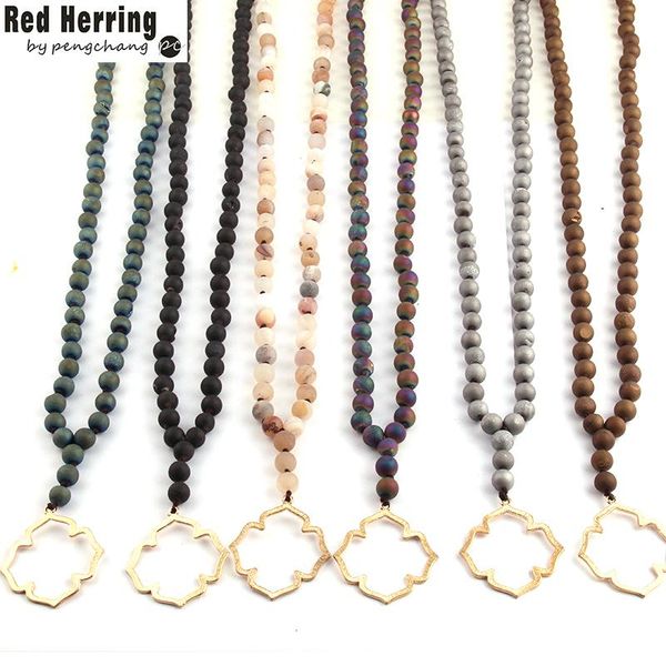 

fashion natural druzy bead knotted flower of life pendant choker necklaces, Silver