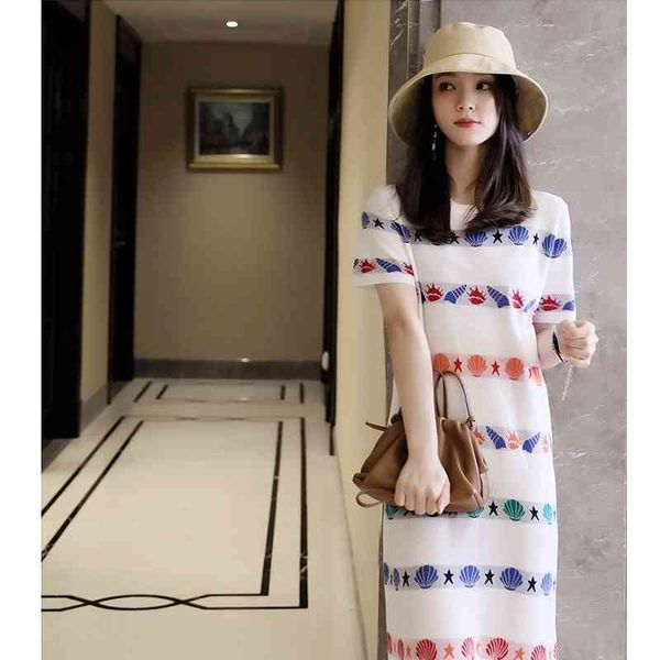 

fashion women's dress summer fresh and pleasant ocean print pattern ice silk knitted skirt temperament 210520, Black;gray