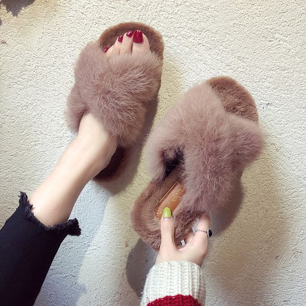 

2021 women slippers winter shoes flat sweet home slippers woman indoor fur warm soft slip on black pink female slipper