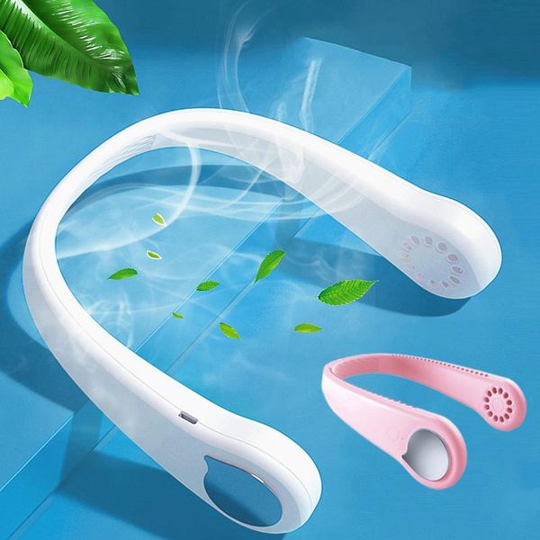 

electric fans 2021 mini usb portable cooling fan neck with rechargeable battery ultra quiet wind wearable handheld air cooler conditioner