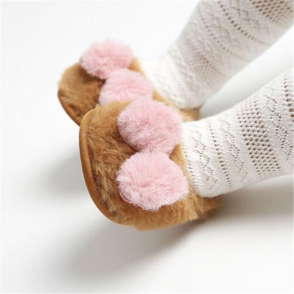 

baby slippers winter warm girl sandals cute faux bow soft crib band fuzzy shoes, Black