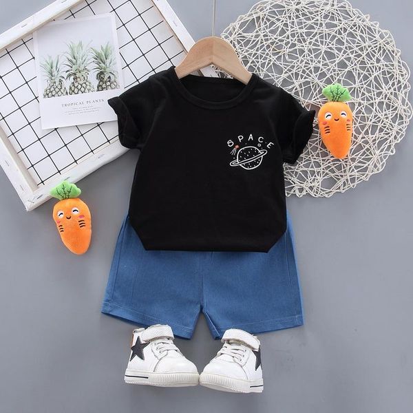 

clothing sets fashion children's baby boy korean printed letter cartoon cotton short-sleeved shirt pants 2pcs summer kids t-shirt set, White