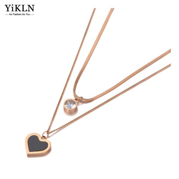 

pendant necklaces yikln rose gold trendy acrylic heart necklace for women stainless steel cz crystal chain choker yn20145, Silver