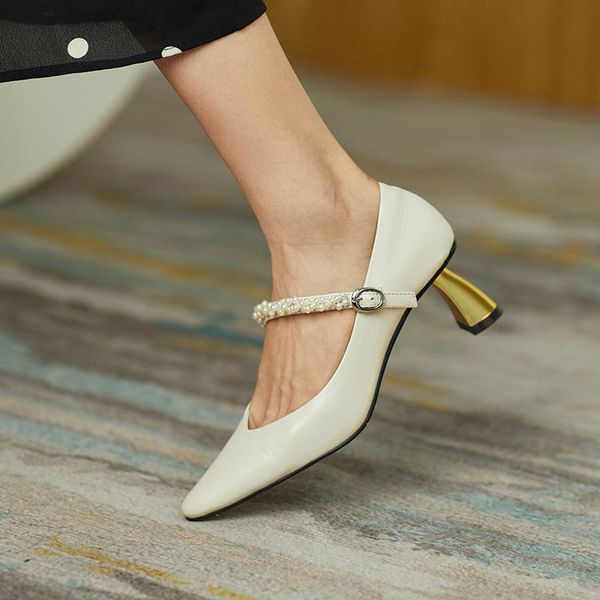 

pearl party shoes women pumps dress for heels pointed toe wedding shoeskitten fashion 2021 high quality, Black