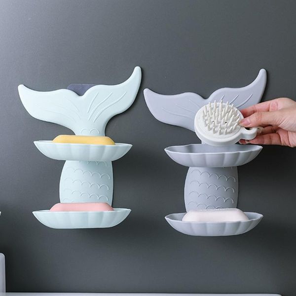 

goldfish shape double drain soap box punch creative bathroom shelf storage rack products dishes