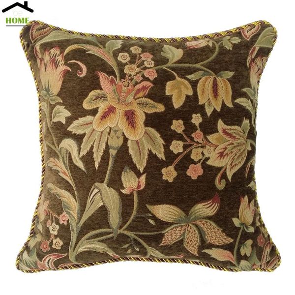 Almofada/travesseiro decorativo estilo americano clássico mole pesado chenille multicolors floral com pipping square case sofá tampa 45 x cm