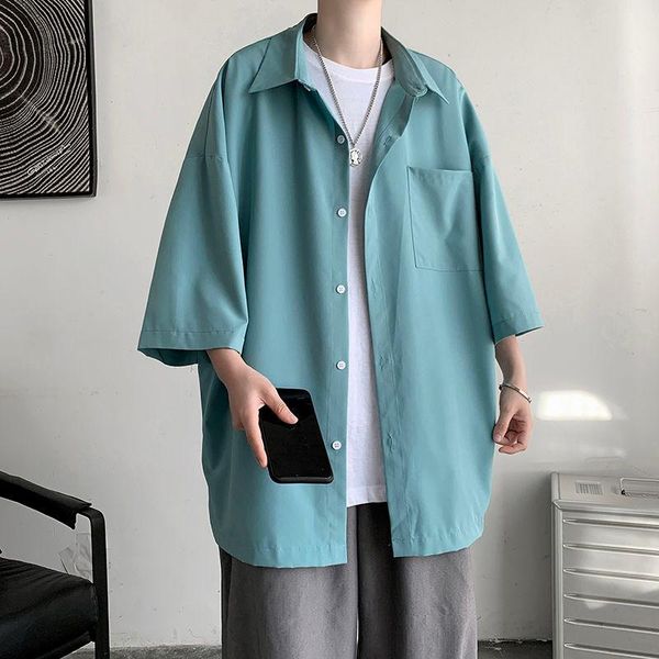 

men's casual shirts summer short-sleeved fashion multicolor pocket men streetwear korean loose dress mens -3xl, White;black