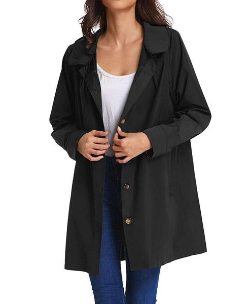 

women's trench coats 2021 autumn high fashion brand woman classic button hooded coat waterproof raincoat business outerwear, Tan;black