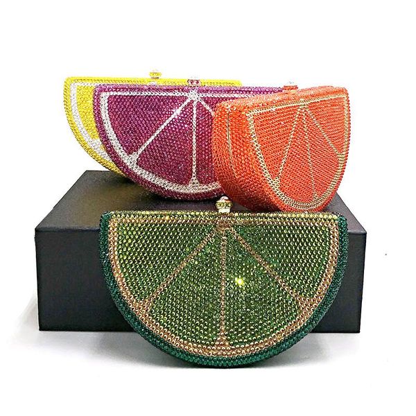 

evening bags bridal wedding party purses women diamonds fruit lemon orange slice crystal clutches full