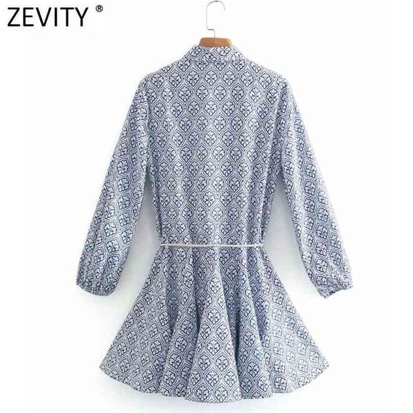 

zevity women vintage totem floral print big swing ruffles mini shirt dress female chic breasted lace up sashes vestidos ds8133, Black;gray