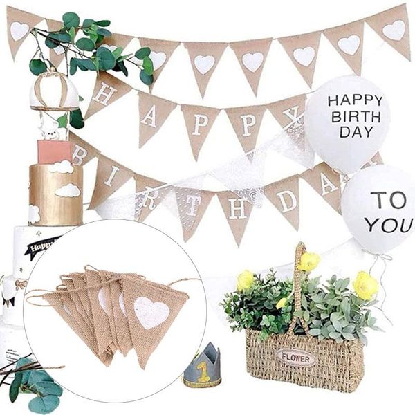 

party decoration jute hessian burlap bunting banner white heart flags diy wedding decor for rustic pography props