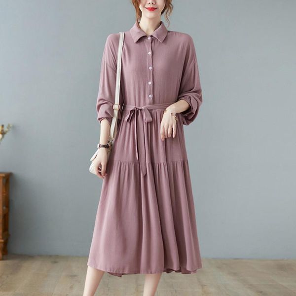 

casual dresses 2021 arrival korea style sweet girl's chic blouse dress bow sashes slim office lady ol work women midi, Black;gray