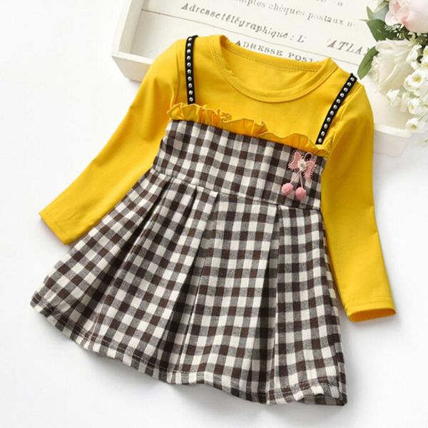 

girl's dresses cute gilrs one piece toddler kids autumn winter long sleeve ruffle plaid dress baby girls party princess, Red;yellow