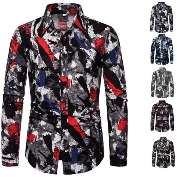 

men's casual shirts 2021 retro floral printed man slim shirt fashion classic men dress long sleeve brand clothing, White;black