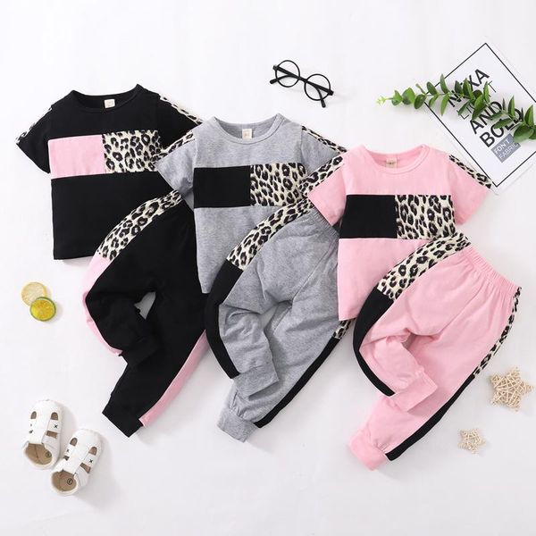 

clothing sets toddler baby boys girls short sleeve leopard printed +pants sports outfits kids clothes girl sport suit children, White