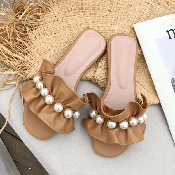 

summer women slippers beaded slides flat sandals 2021 fashion outdoor mules, Black