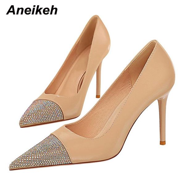 

dress shoes aneikeh pointed toe bling pumps spring fashion mature pu women thin heels polka dot slip-on party apricot size 35-40, Black