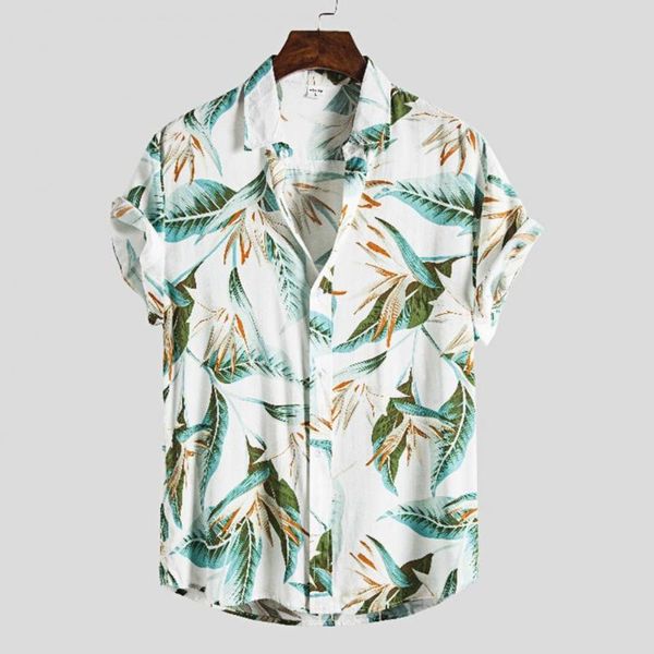 

men's casual shirts nice floral print all match summer short sleeve lapel for loose beach blouses hawaiian camicias, White;black