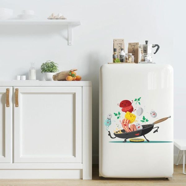 

wall stickers cartoon happy pan kitchen sticker for fridge cupboard decoration art decals removable home mural wallpaper