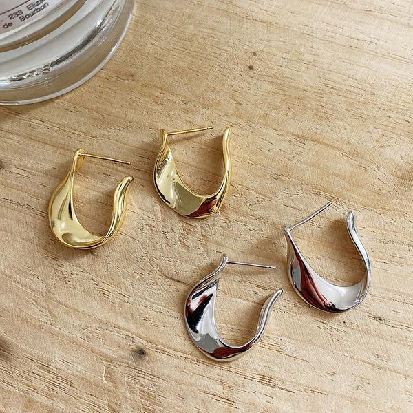 

stud kamira 925 sterling silver fashion geometric smooth earrings for women unique party vintage jewelry personality, Golden;silver