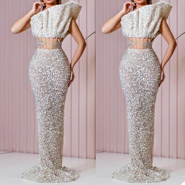 Sparkly Arapça Dubai Mermaid Abiye Illusion Seuqind Korse Parti Abiye Kırmızı Halı Moda Balo Kulübü Elbise Vestidos