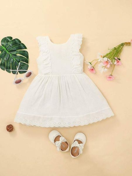 

toddler girls eyelet embroidered ruffle trim v-back dress she, Red;yellow