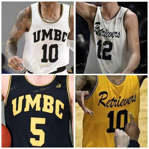 

ncaa college umbc retrievers basketball jersey 34 max portmann 35 nolan gerrity 5 jourdan grant 1 l.j. owens 2 darnell rogers custom stitche, Black