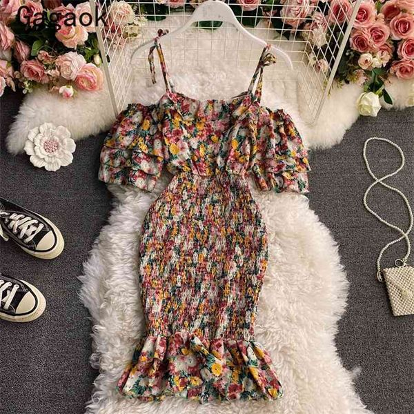 

ins fashion package hips bodycon dress women summer high waist ruffled party floral print chiffon dresses 210531, Black;gray