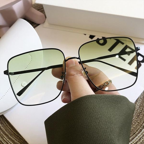 

chic avocado green alloy square sunglasses for women fashion brand oversized gradient sun glasses men metal retro big shades, White;black