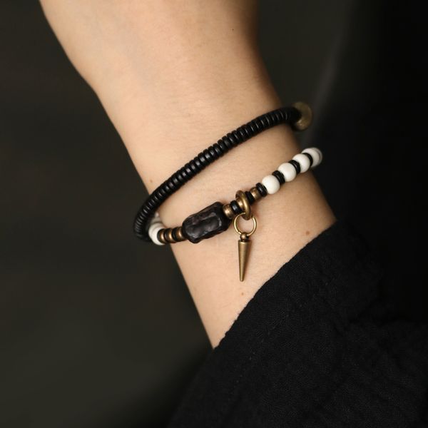 

personalized bracelet sandalwood ox bone black white with minority design jewelry for men women, Golden;silver
