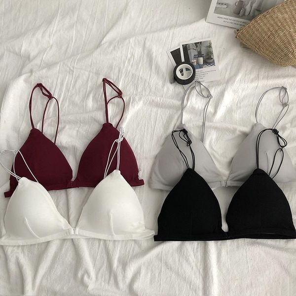 

women's bra pure color triangle cup delicate french style exquisite comfortable underwear bustiers & corsets, Black;white