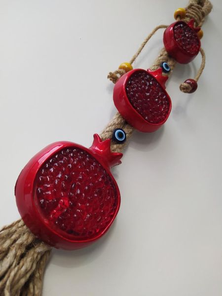 

decorative objects & figurines red connected pomegranates turkish handmade evil eye amulet wall hanging boho home decor protector made in tu
