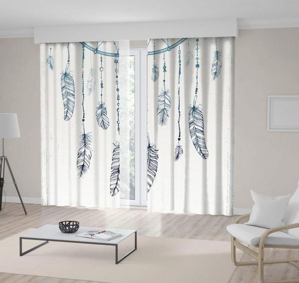 

curtain & drapes dream catcher with feathers chic boho style home decoration ethnic artwork blue grey