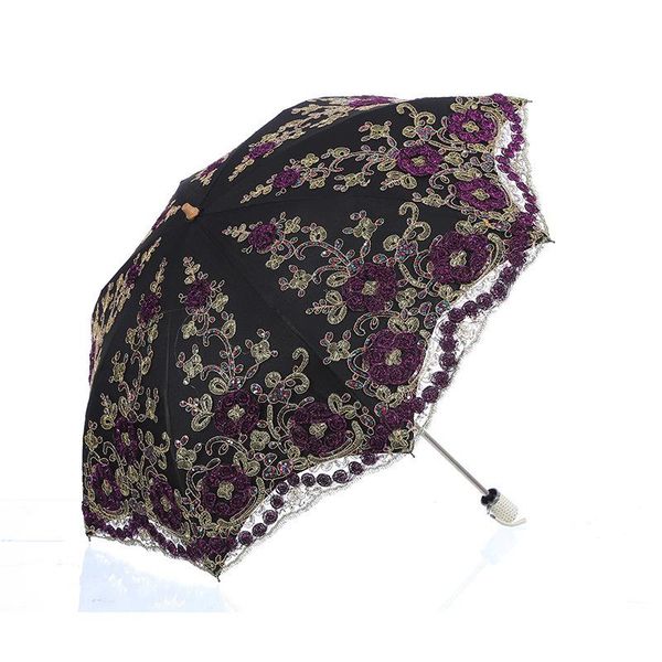 

umbrellas folding umbrella rain women and uv protection embroider fashion lace bumbershoot for