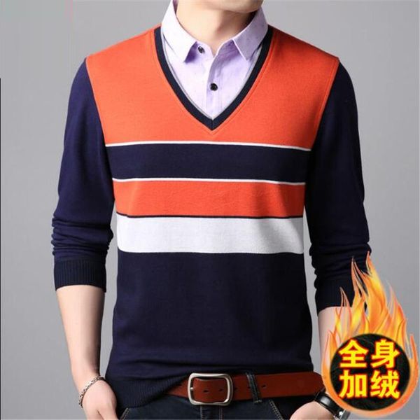 

men's sweaters mens fake shirt stripe knitted man sweater triangle fashion casual cotton autumn collar keep warm winter pull homme, White;black