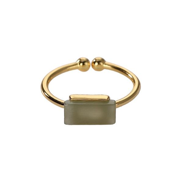

cluster rings 925 sterling silver gold-plated natural hetian gray jade ring personality simple geometric women's open, Golden;silver