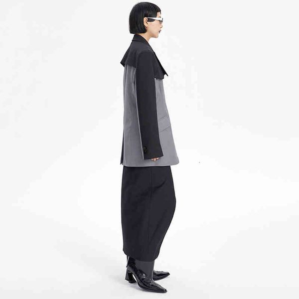 

women's suits & blazers [eam] women gray color-block irregular blazer lapel long sleeve loose fit jacket fashion spring autumn 2022 1de, White;black