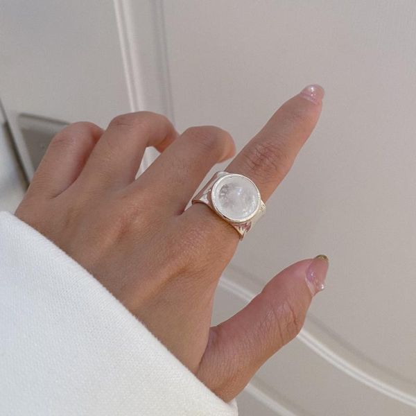 

wedding rings white cat's eye stone silver color wide ins ring fashion jewelry for women christmas day xmas, Slivery;golden