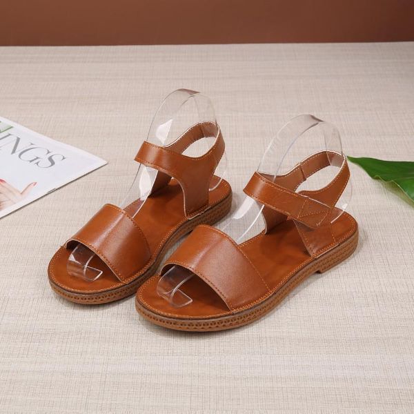 

retro summer women sandals non-slip comfortable soles simulation leather uppers ladies classic flat commuter shoes 2021 fashion, Black