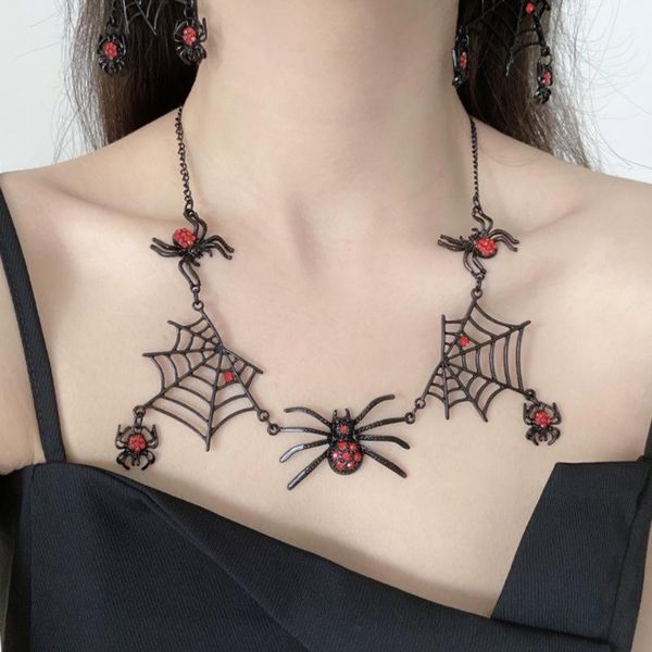 

earrings & necklace halloween spider web crystal drop dangle set for women holiday gift, Silver