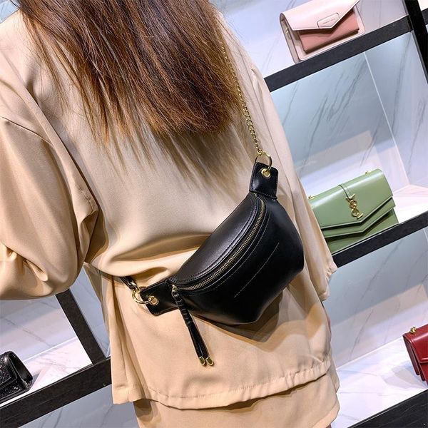 

women's waist bag spring and summer wild shoulder european american style zipper solid color bags